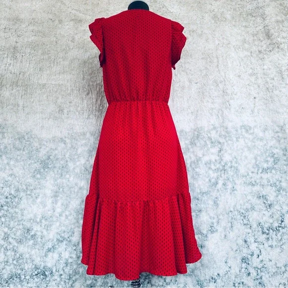 Banana Republic Red Midi Dress with Ruffle Sleeves - Picture 8 of 13
